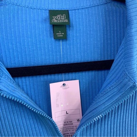 NWT Wild Fable Blue Ribbed Sleeveless Zip Collar Mini Dress, Size L - Picture 3 of 7